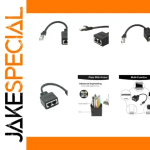 Black RJ45 Ethernet Splitter Adapter 1 Male to 2 Females