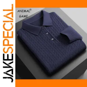Navy Knit Polo Shirt for Men