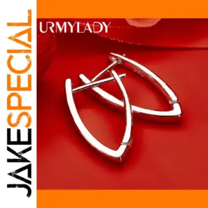 Silver Hoop Earrings with Geometric Teardrop Shape