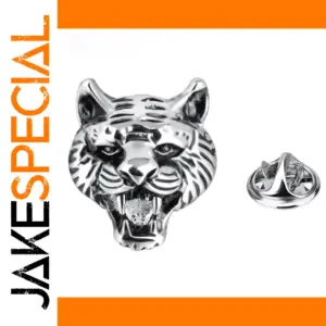 Retro Tiger Brooch Alloy Silver Finish