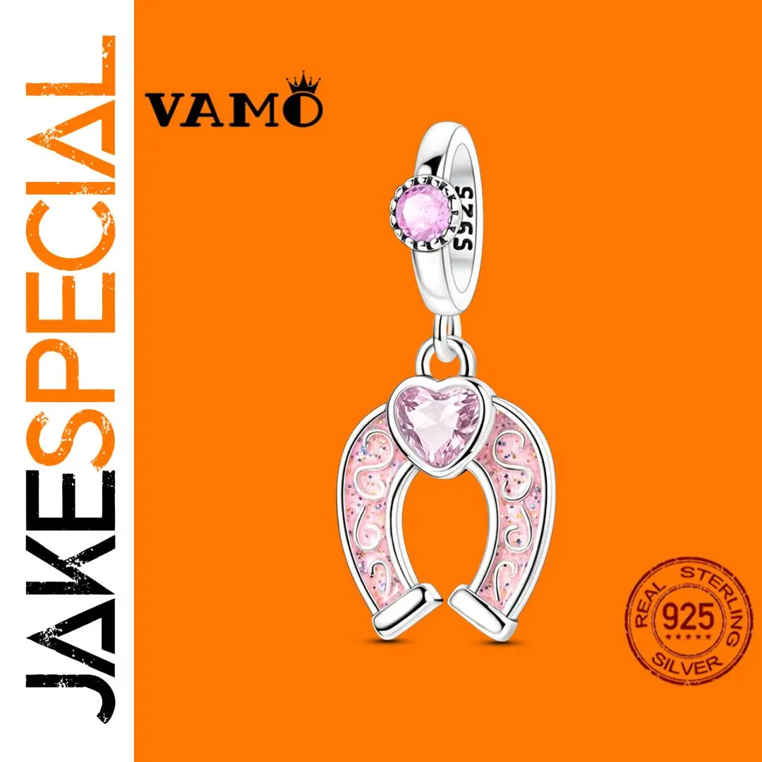 Pink Horseshoe Sterling Silver Charm Bead 1 Pink Horseshoe Sterling Silver Charm Bead