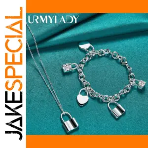 Sterling Silver Lock Jewelry Set for Men and Women