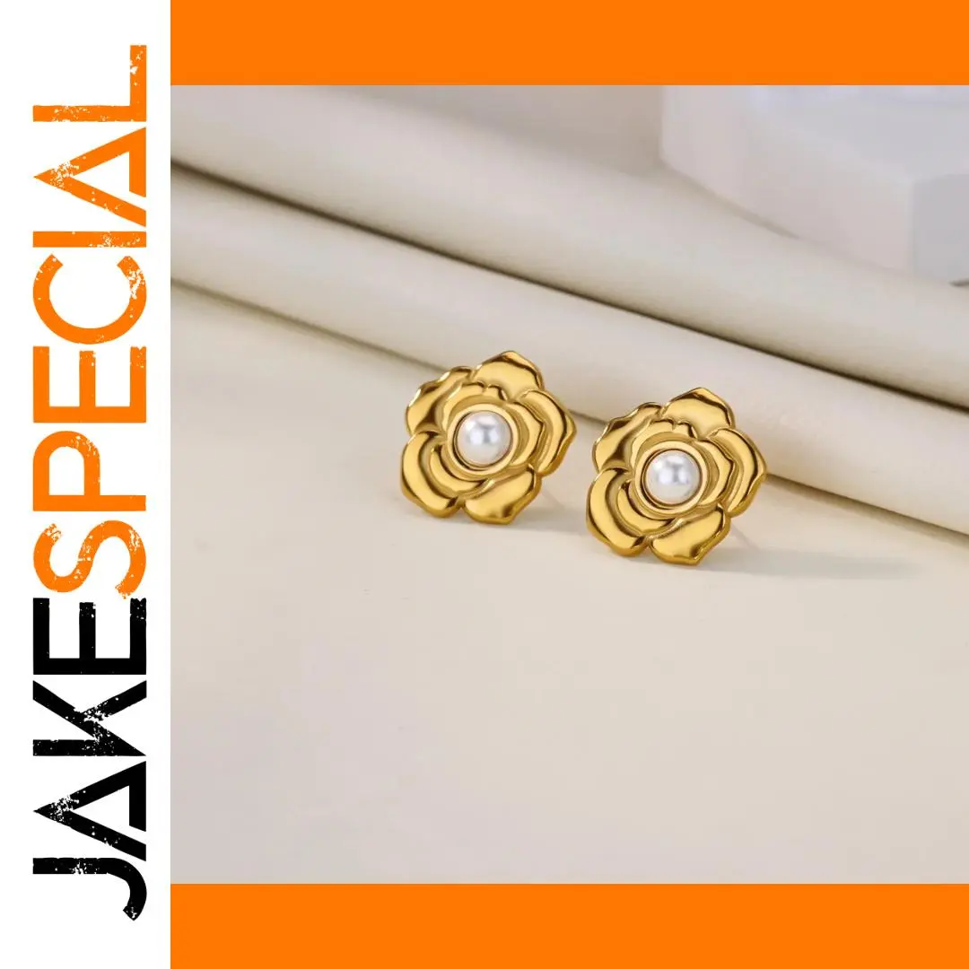 Vintage Gold Stainless Steel Flower Earrings 1 Vintage Gold Stainless Steel Flower Earrings