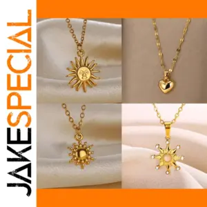 Gold-Tone Stainless Steel Sun Pendant Necklace