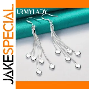 Sterling Silver Heart Tassel Drop Earrings