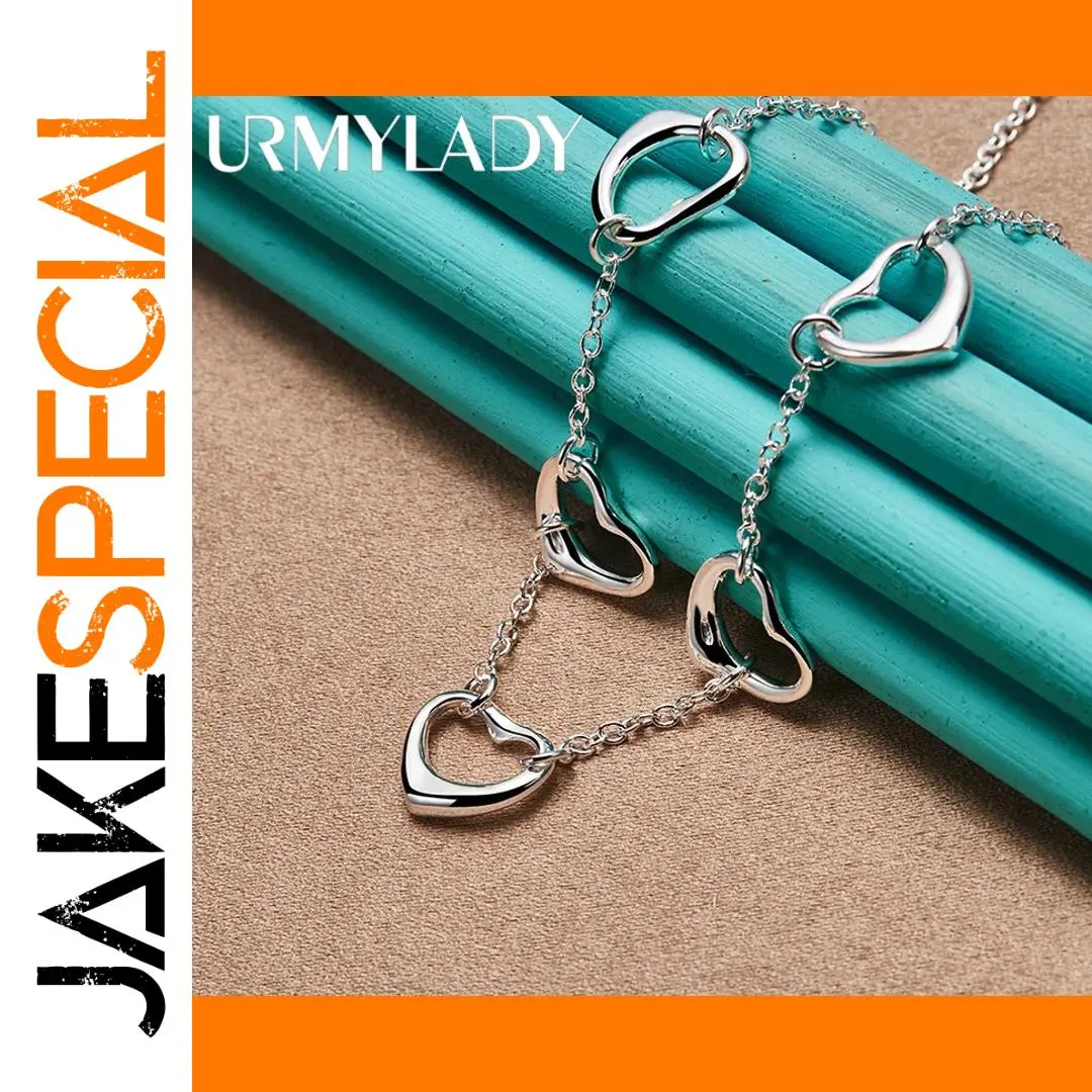 Sterling Silver Heart Necklace with Five Charms 1 Sterling Silver Heart Necklace with Five Charms