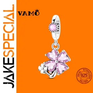 925 Silver Pink Four-Leaf Clover Charm Bead