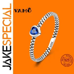 Vintage Blue Zircon Silver Ring with Beaded Band