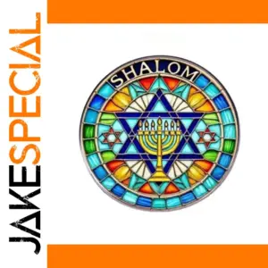 Vibrant Star of David Seven Candlestick Brooch