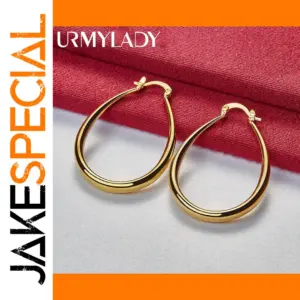 Elegant 41mm Gold Sterling Silver Hoop Earrings