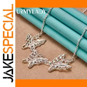 Silver Butterfly Pendant Necklace with 925 Silver