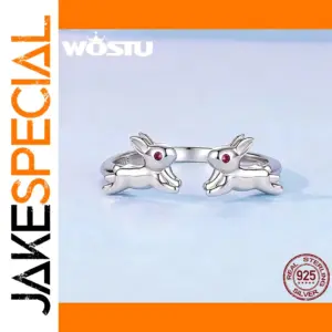 Double 3D Rabbit Sterling Silver Ring