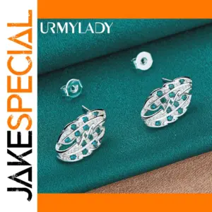 Sterling Silver Leaf Earrings with Blue Stones