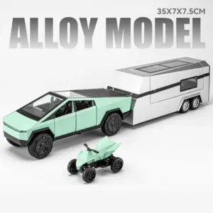 1:32 Scale Model Pickup Truck with Camper Trailer 18 S025e254b02c341cc94d6e786f6250d1bs