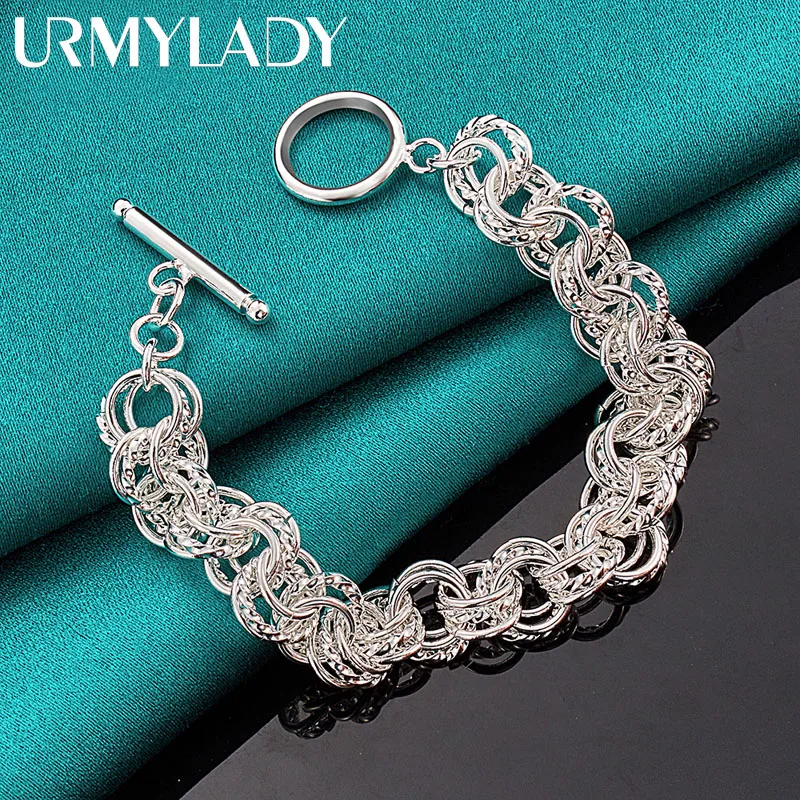 Elegant 925 Silver Women's Bracelet with Circular Links 2 Elegant 925 Silver Women's Bracelet with Circular Links - Image 2