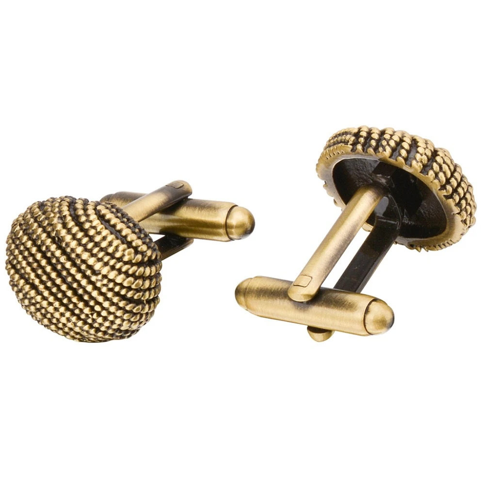 Vintage Brass Woven Ball Cufflinks in Grey Gold 3 Vintage Brass Woven Ball Cufflinks in Grey Gold - Image 3