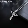 Silver Angel Cross Necklace with Crystal Pendant