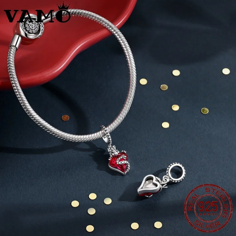 Silver Dragon Heart Charm for Bracelets 2 Silver Dragon Heart Charm for Bracelets - Image 2