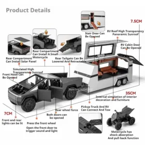 1:32 Scale Model Pickup Truck with Camper Trailer 11 S1640b975cdf84907a1fec737d0f1a079V