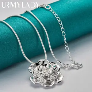 Silver Rose Pendant Necklace for Women 12 S213a983afd784ca9916c315806420191y