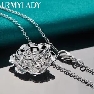 Silver Rose Pendant Necklace for Women 9 S23b87b71ec3f4bdab0d550b9a91f91bay