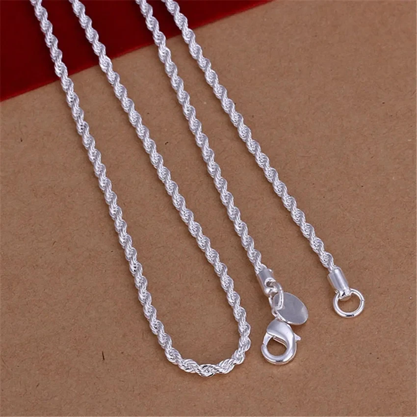 Sterling Silver Rope Necklace, 2mm Wide 3 Sterling Silver Rope Necklace, 2mm Wide - Image 3