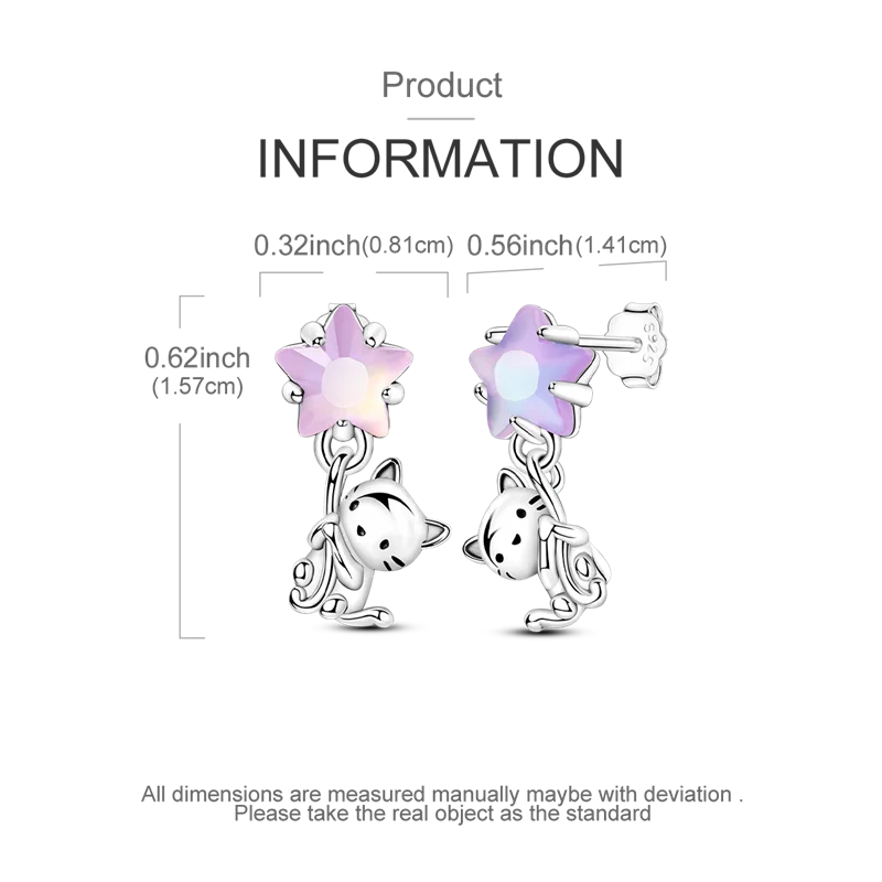 Whimsical Cat Star Zircon Earrings in 925 Silver 3 Whimsical Cat Star Zircon Earrings in 925 Silver - Image 3