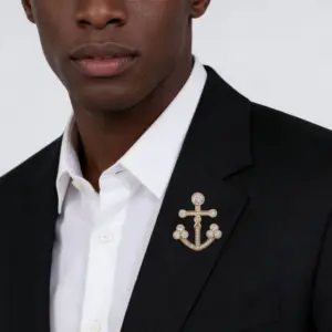 Elegant Gold-Tone Anchor Brooch with Rhinestones 10 S26a29d9ed3254fa49c468a7c69d4212bt