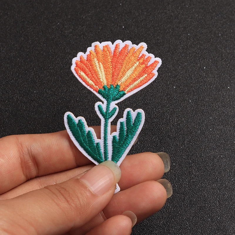 Vibrant Orange Flower Embroidered Patches Set 4 Vibrant Orange Flower Embroidered Patches Set - Image 4