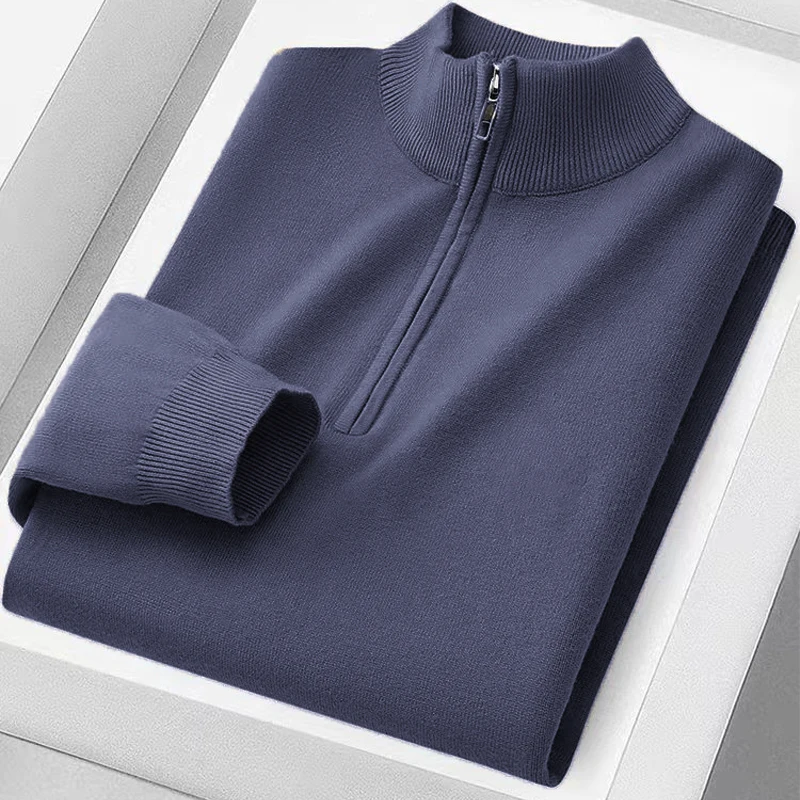 Men's Beige Knitted Polo Sweater with Zipper 9 Men's Beige Knitted Polo Sweater with Zipper - Image 9