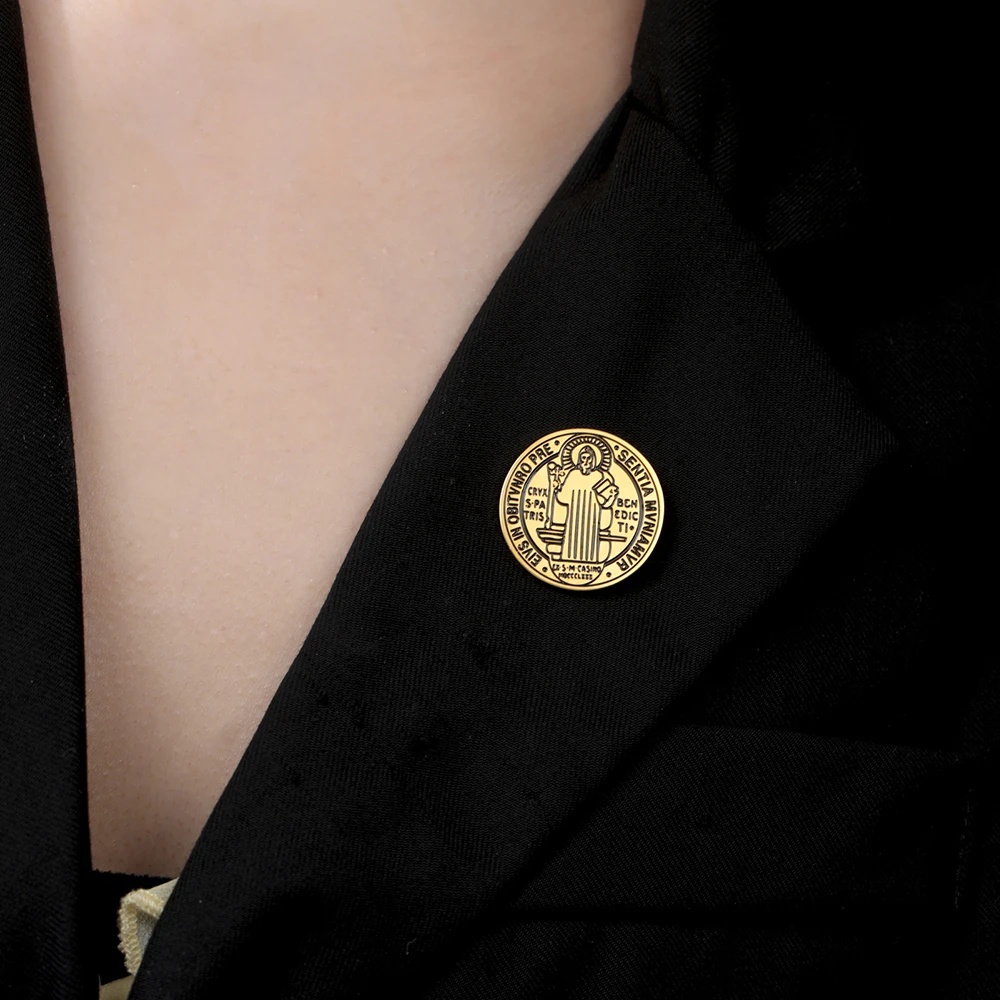 Stainless Steel Saint Benedict Brooch 25x25 mm 2 Stainless Steel Saint Benedict Brooch 25x25 mm - Image 2