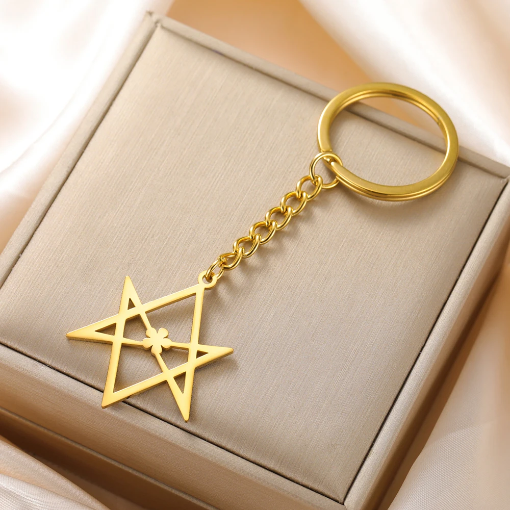 Stainless Steel Unicursal Hexagram Keychain 8 Stainless Steel Unicursal Hexagram Keychain - Image 8
