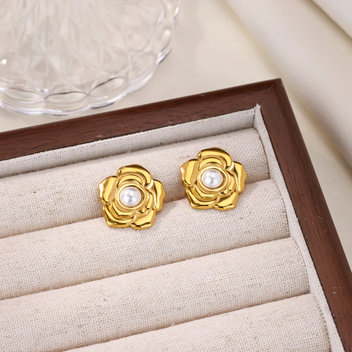 Vintage Gold Stainless Steel Flower Earrings 3 Vintage Gold Stainless Steel Flower Earrings - Image 3