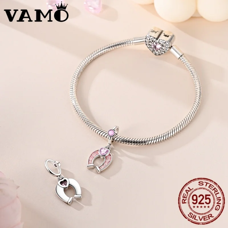 Pink Horseshoe Sterling Silver Charm Bead 2 Pink Horseshoe Sterling Silver Charm Bead - Image 2