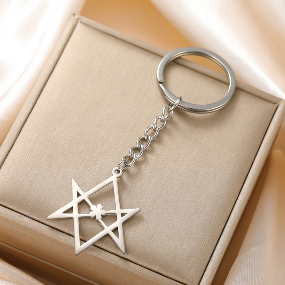 Stainless Steel Unicursal Hexagram Keychain 4 Stainless Steel Unicursal Hexagram Keychain - Image 4