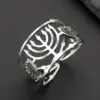 Stainless Steel Menorah Ring with Geometric Design