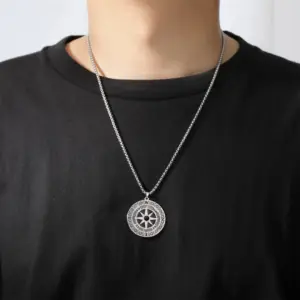 Vintage Stainless Steel Compass Necklace for Men and Women 11 S38f848bb24314773a427e0263ef39febQ