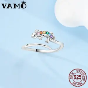 VAMO Sterling Silver Chameleon Ring with Rainbow Zircons 8 S391ef6827e5b44b0868b73bedd085cb8p