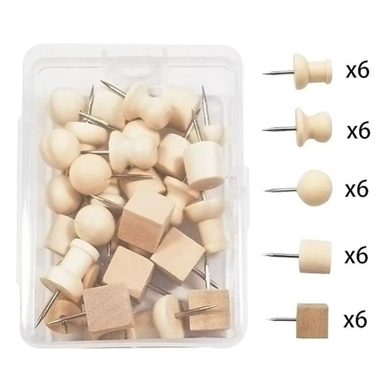Decorative Wooden Push Pins Set of 30 2 Decorative Wooden Push Pins Set of 30 - Image 2