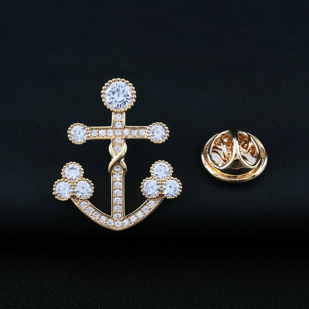 Elegant Gold-Tone Anchor Brooch with Rhinestones 3 Elegant Gold-Tone Anchor Brooch with Rhinestones - Image 3