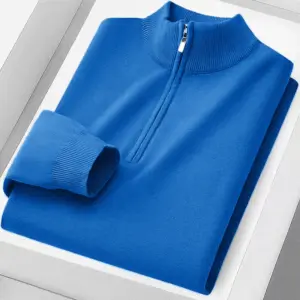 Men's Beige Knitted Polo Sweater with Zipper 19 S4045e9a49c3146e28227eecbe6c742cev