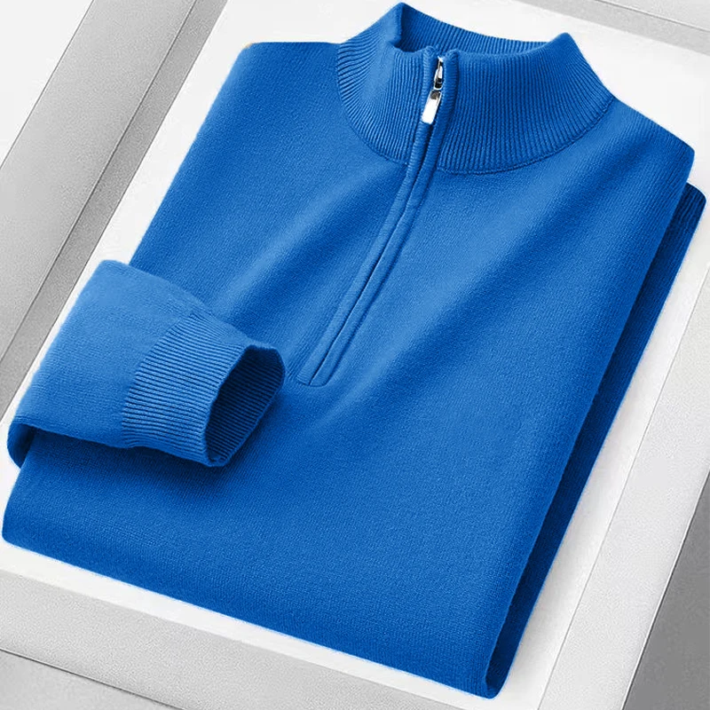 Men's Beige Knitted Polo Sweater with Zipper 10 Men's Beige Knitted Polo Sweater with Zipper - Image 10