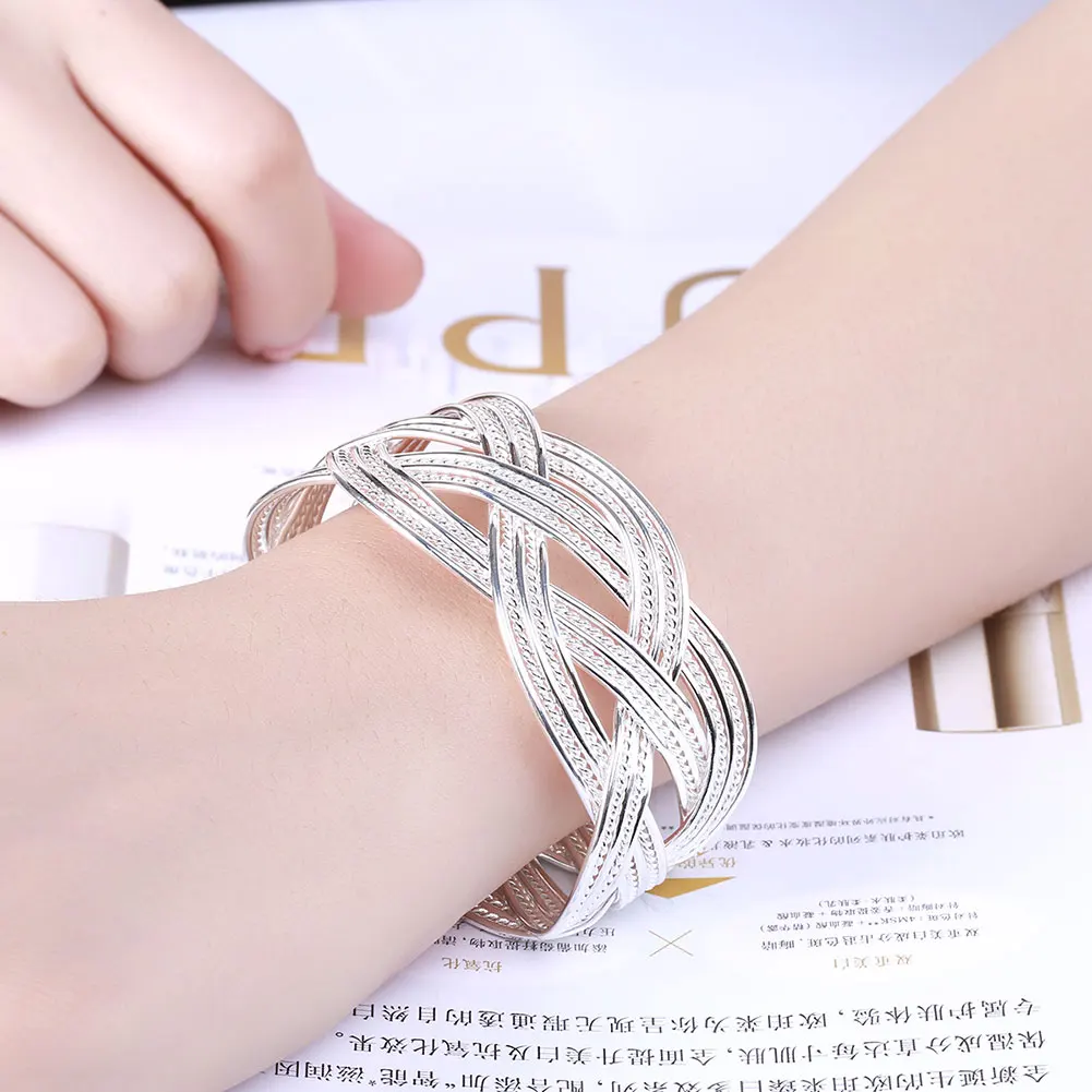 925 Sterling Silver Braided Cuff Bracelet 2 925 Sterling Silver Braided Cuff Bracelet - Image 2
