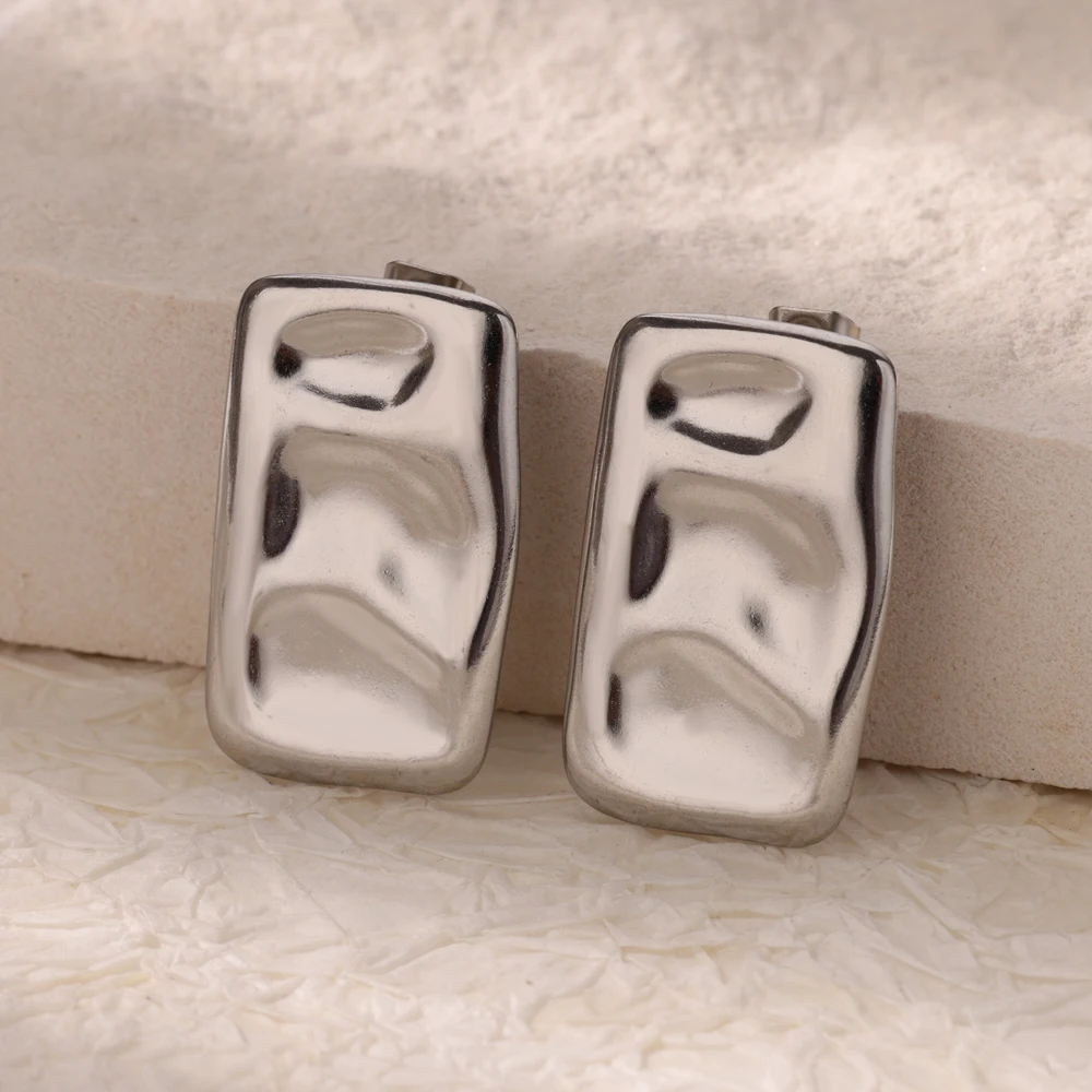 Gold Stainless Steel Square Earrings 2 Gold Stainless Steel Square Earrings - Image 2