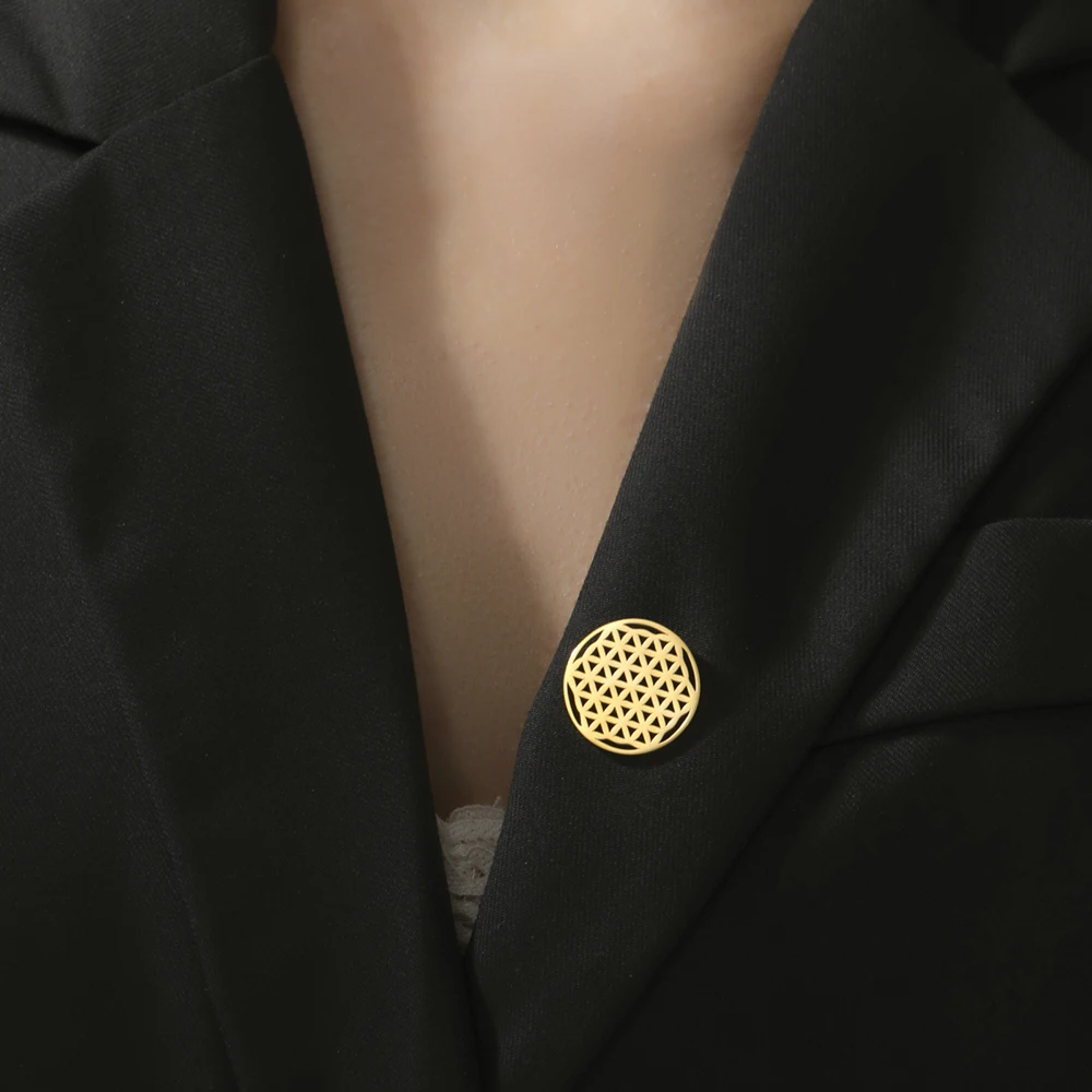 Stainless Steel Flower of Life Brooch (20x20 mm) 3 Stainless Steel Flower of Life Brooch (20x20 mm) - Image 3