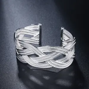 925 Sterling Silver Braided Cuff Bracelet 5 S51431fc18b3a41e483a59402638331caS