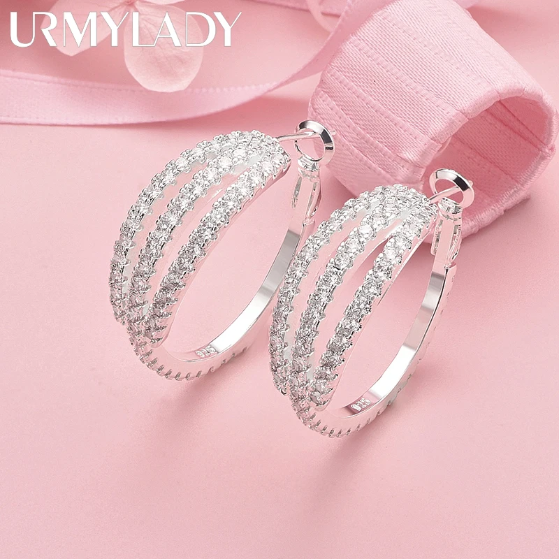 Sterling Silver 33mm Hoop Earrings with Zircon 3 Sterling Silver 33mm Hoop Earrings with Zircon - Image 3