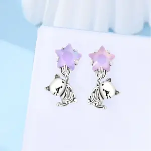 Whimsical Cat Star Zircon Earrings in 925 Silver 8 S5f8dc828ead54a87b1c91a0b8fee8083E