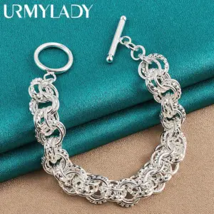 Elegant 925 Silver Women's Bracelet with Circular Links 10 S5fd648477e3d417fa278c240b035f7c8U