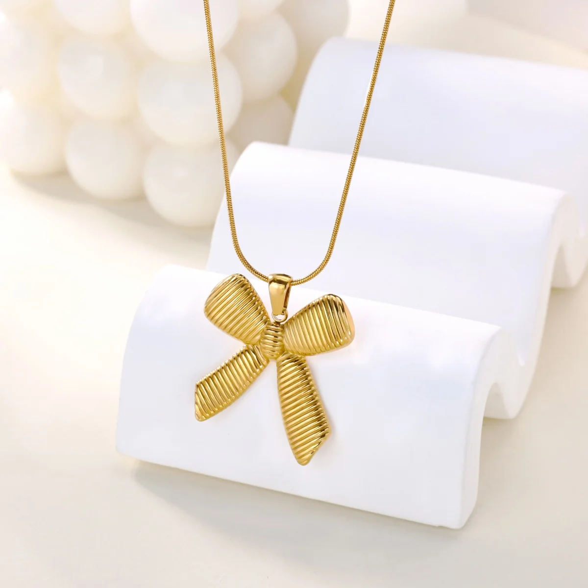 Gold Geometric Bow Necklace for Women 2 Gold Geometric Bow Necklace for Women - Image 2